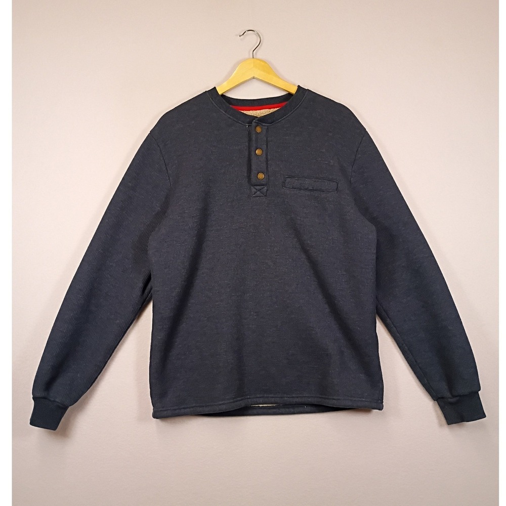 Gorpcore Coleman Mens Medium Blue Sherpa Lined Waffle Knit Henley Pullover